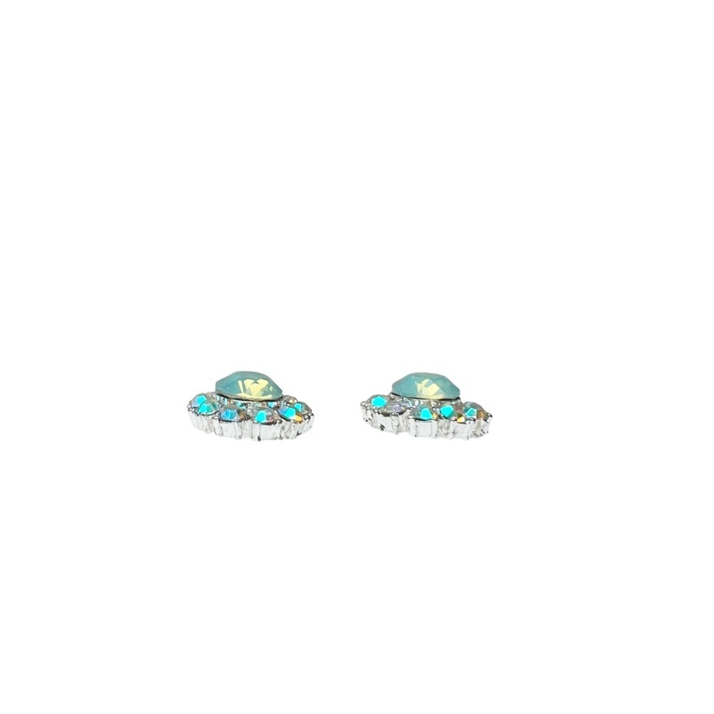Aquamarine Colored Stone with Crystals Stud Earrings - Picture 3 of 4